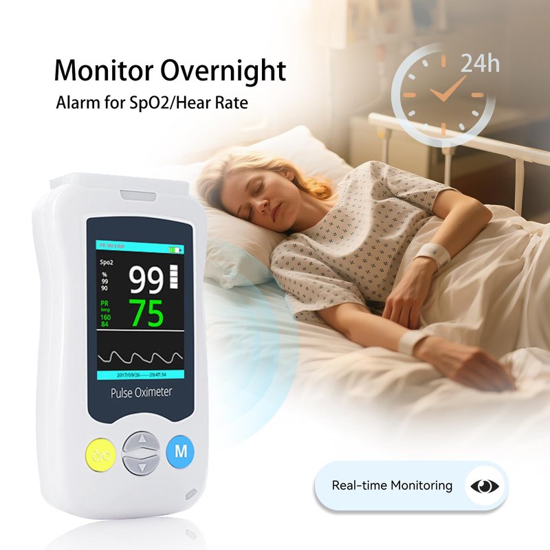 Continuous Pulse Oximeter Fingertip, Medical Grade Accuracy Fast Reading SpO2 Pulse Rate Blood Oxygen Saturation Monitor Handheld 500 Data Storage Overnight Pulse Oximeters with Adjustable Alarm