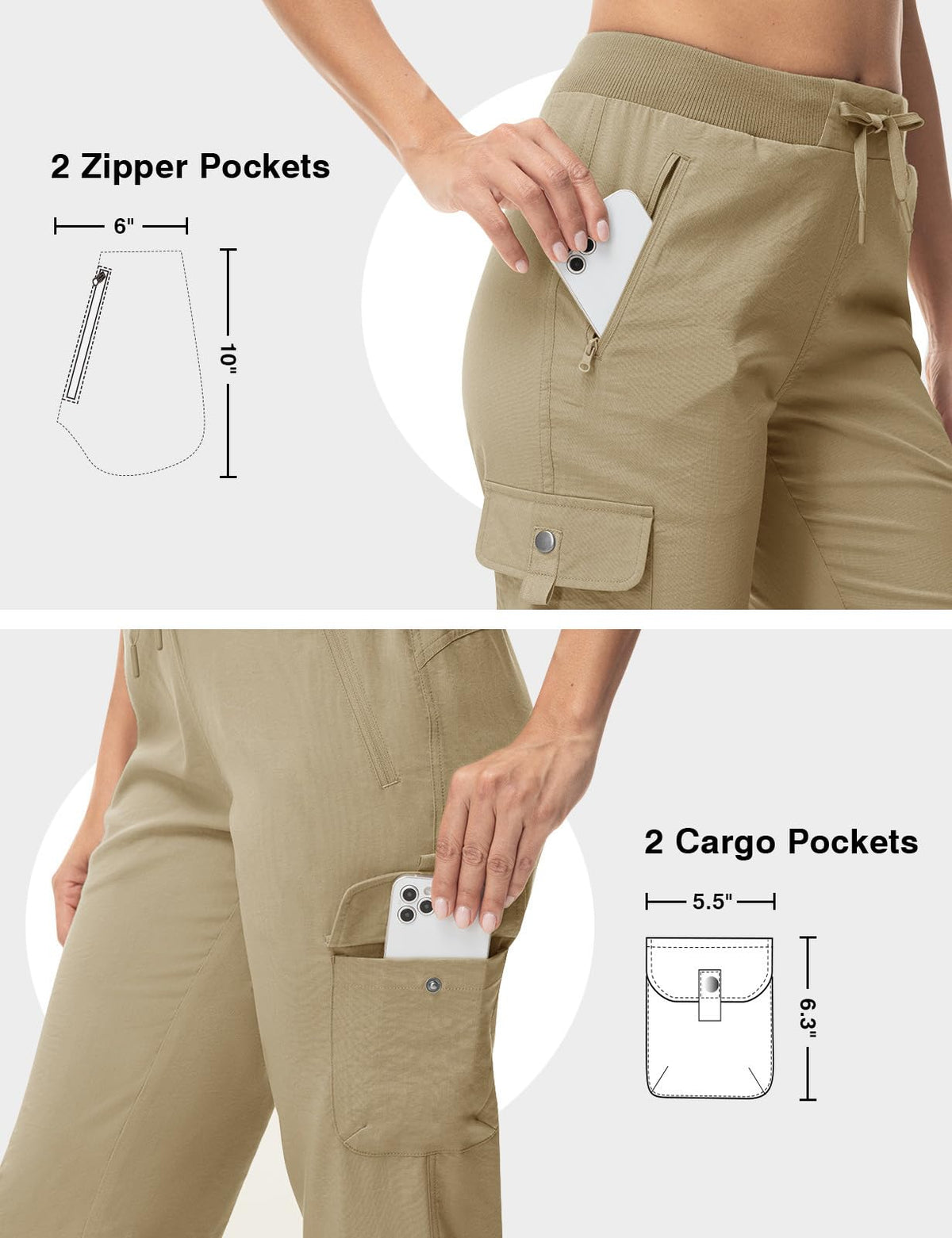 TBMPOY Women's Capri Pants Lightweight Quick Dry Hiking Cargo Pockets Casual Water Resistant Travel Cropped Cotton Light Khaki S