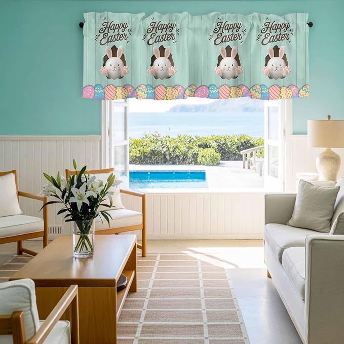Green Easter Curtain Valances for Windows, Kitchen Valance Window Treatment