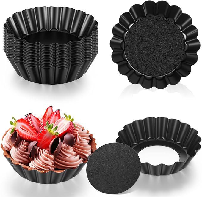 24 Pcs Mini Pie Tart Pans 3"with Removable Bottom Round Nonstick Quiche Pan