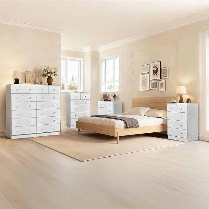 Karl home White 6 Drawer Dresser for Bedroom, Tall Dresser Chest of Drawers, Rustic Wood Bedroom Dressers Clothes Organizer, Anti-Tipping Device, Rose Gold Metal Handle, Living Room, Entryway, Office