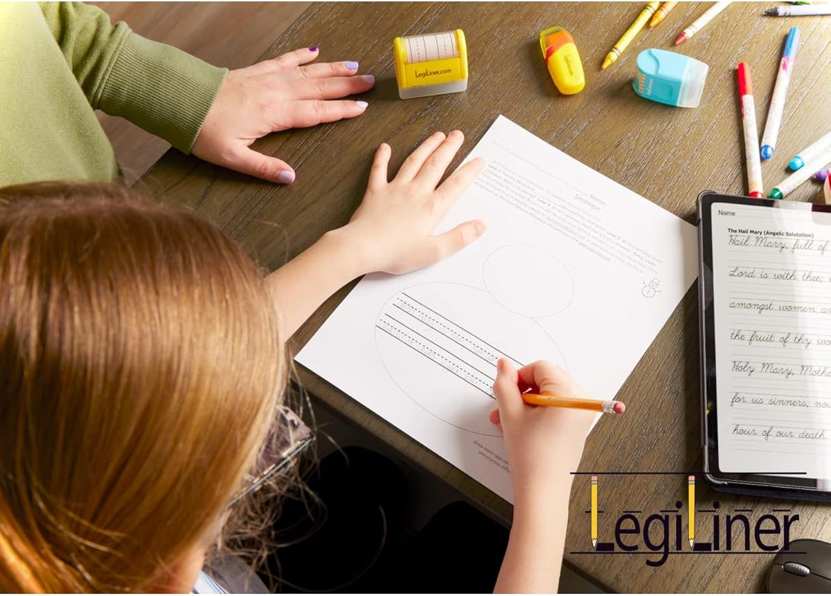 LEGILINER 3/4" Dashed Handwriting line, Rolling, self-Inking Stamp. Handwriting Practice Tool for Teachers/OT’s/Homeschool/Special Ed. Pre-K/Kindergarten/1st Grade Size. (Shaded 3/4)