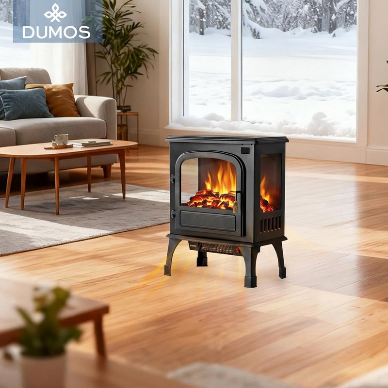DUMOS Electric Fireplace Heater, 26” Freestanding Electric Fireplace Stove with 3D Flame Effect & Remote Control, Stylish Stove for Home with Safety Features, Adjustable Heat & 12H Timer, Charcoal