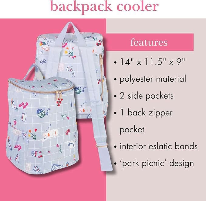 kate spade new york Insulated Backpack Cooler Large Capacity, Portable Soft Cooler Bag for Picnics, Beach, Pool, Hiking (Park Picnic)
