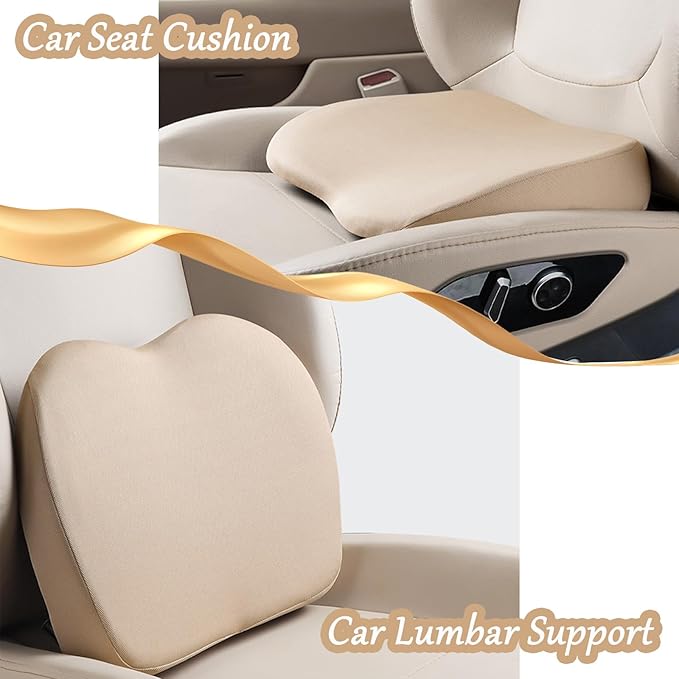 2 in 1 Wedge Car Cushions or Lumbar Support for Driving - 3.5 Inches Soft Memory Foam Driver Seat Cushion for Car Truck - Comfort Coccyx Cushion for Tailbone & Back Pain Relief, Brown