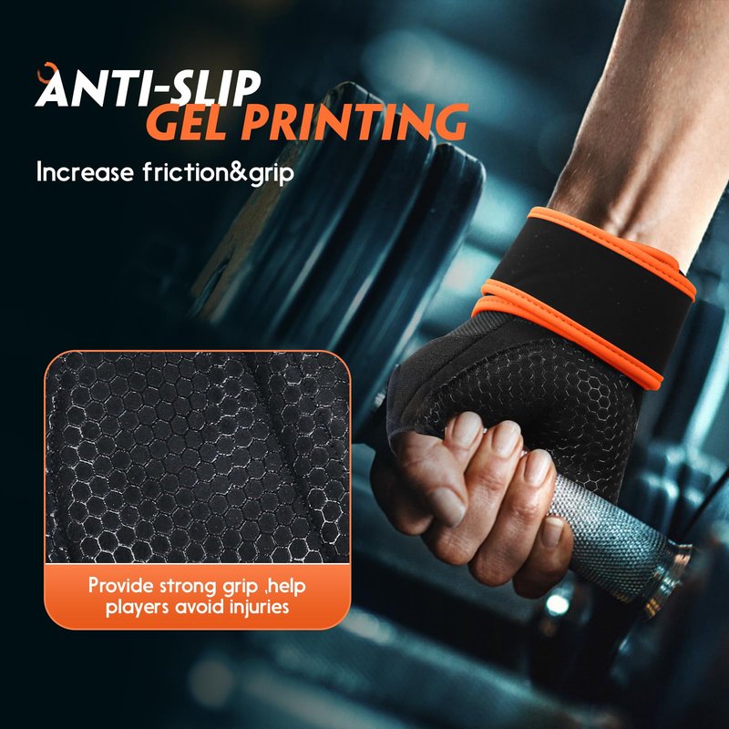 HTZPLOO Workout Gloves for Men Women - Weight Lifting With Full Palm Pad, Strong Wrist Wraps Support, Enhanced Grip - Fitness, Training, Exercise (Black&Orange, Medium)