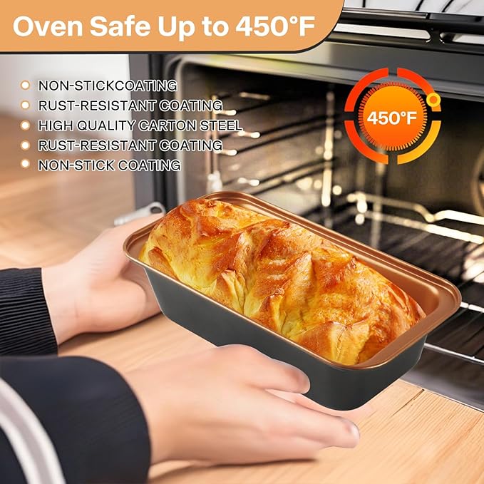 Proigtz 9x4 Inch Loaf Pan 3 Pack, Carbon Steel Nonstick Copper Bread Pan