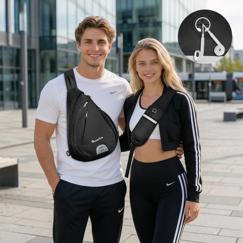 Seektop Anti Theft Crossbody Bag for Women RFID Blocking Waterproof Sling Backpack Lightweight 400D Nylon Small Chest Pack Shoulder Bag for Travel Hiking Commuting Men Black