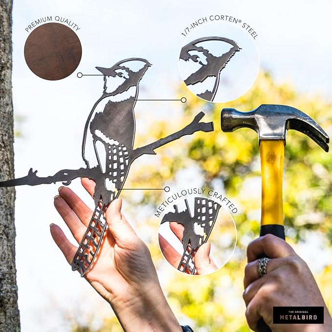 METALBIRD - Nuthatch - Outdoor Tree Ornaments in Corten Steel - Metal Art Proudly Made in The USA