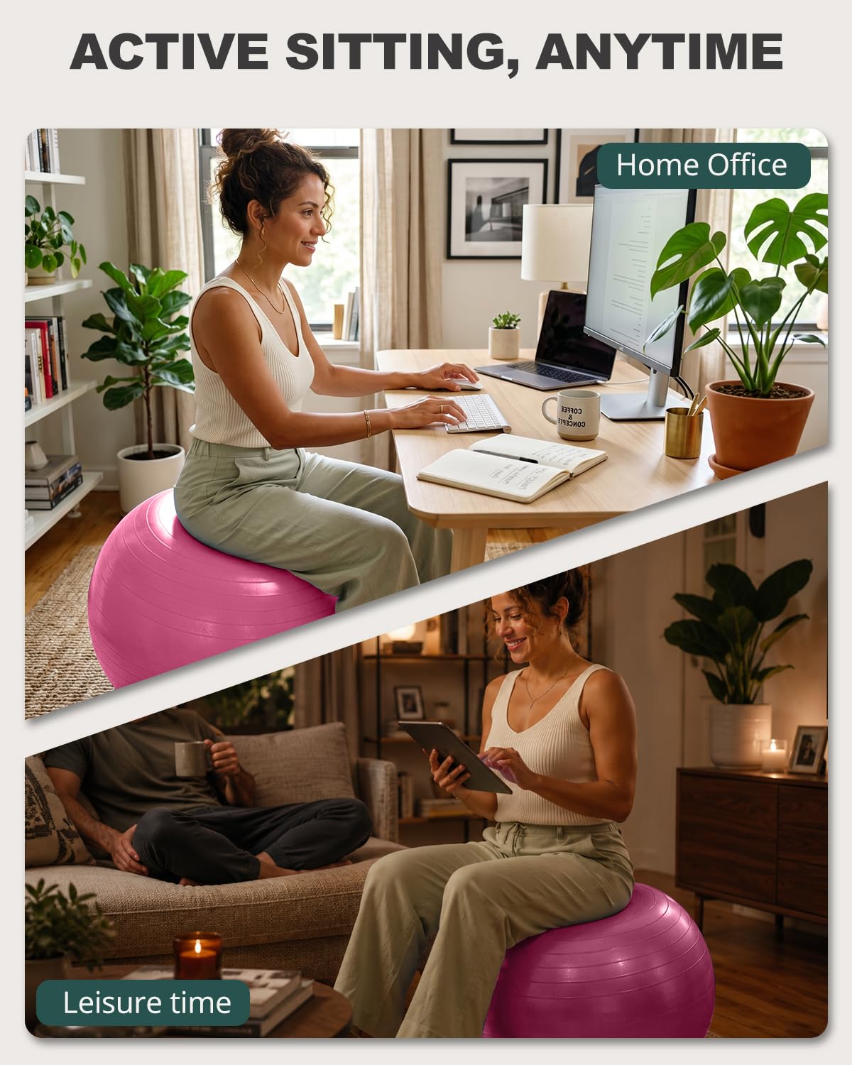 Trideer Yoga Ball for Exercise, Pregnancy & Birthing, 5 Sizes Exercise Ball for Physical Therapy, Stability, Fitness, Quick Pump Included