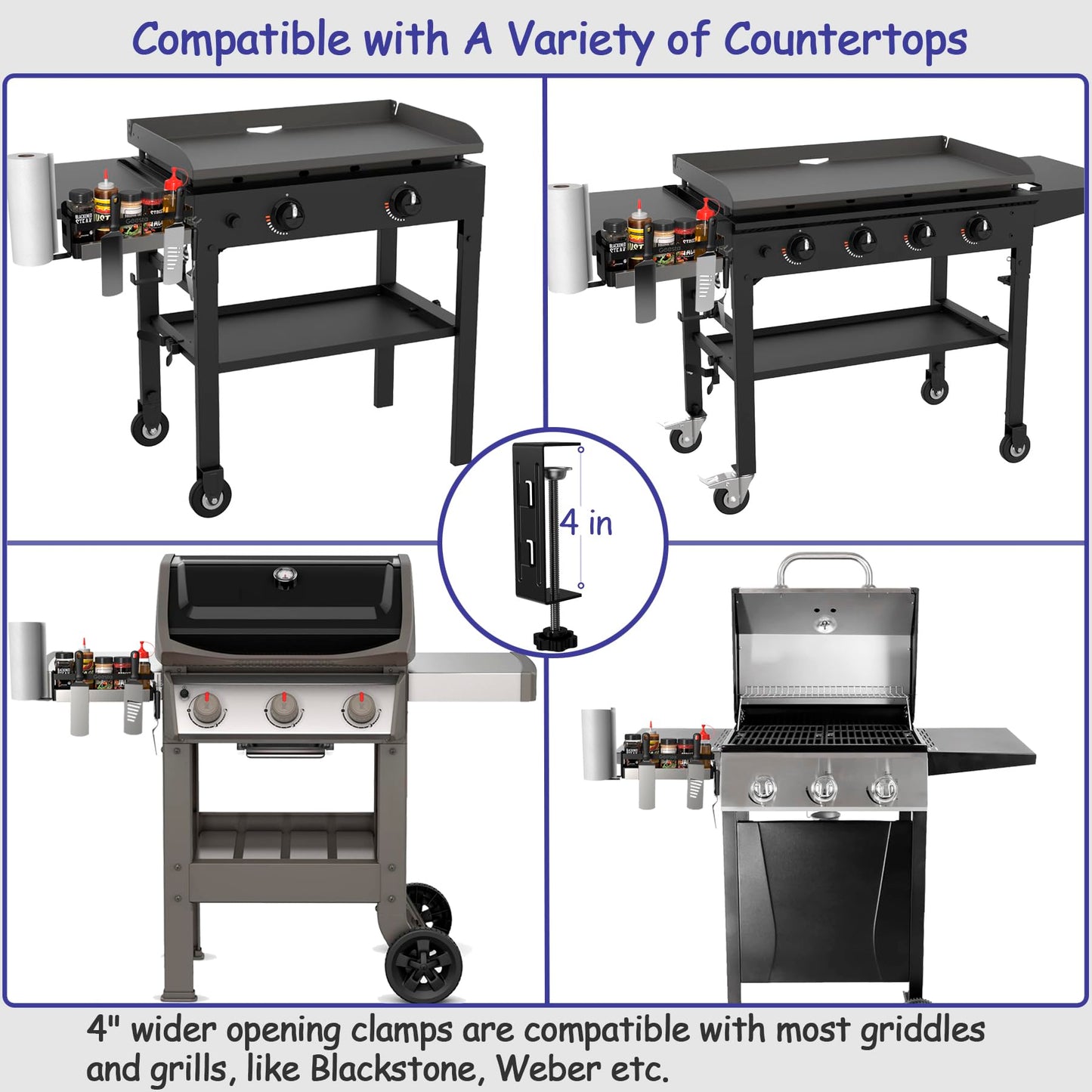Geesta Upgraded Griddle Caddy for Blackstone 28"/36" Griddles/Weber Grill/Prep Cart, BBQ Grill Accessories Space Saver with Magnetic Tool Holder & Paper Towel Holder