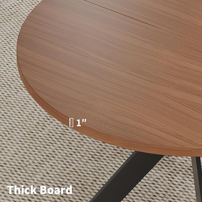 45.3" Walnut Round Dining Table Set with 4 Chairs – Mid-Century Modern Small-Space Kitchen & Dining Room Furniture for Apartment or Breakfast Nook (Boxwood – Table + 4 Brown Chairs)