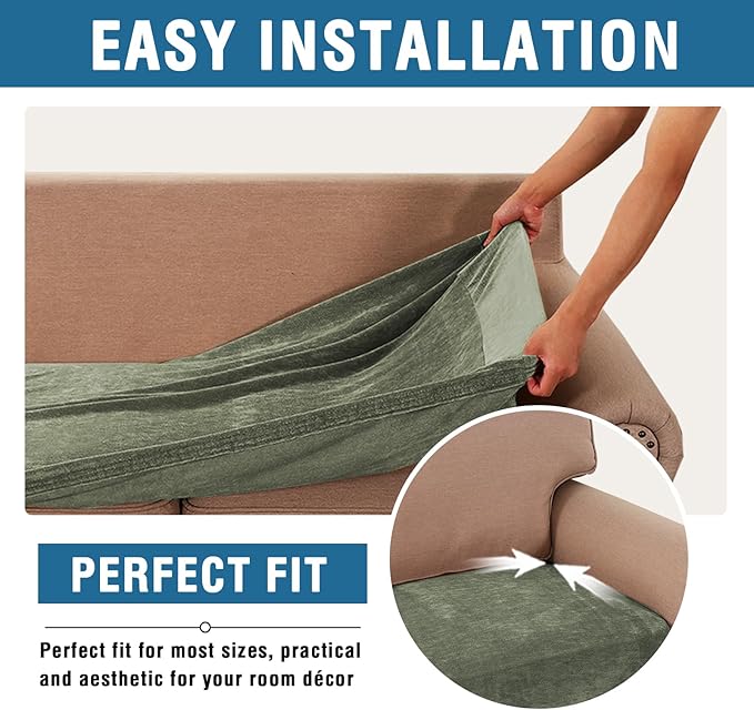 H.VERSAILTEX Chenille Slip Covers for Armchairs Super Stretch Sofa Slipcovers Thick Soft Sofa Cushion Protector Covers All Seasons Universal(1 Seater Armchair Cushion Cover,Tea Tree)