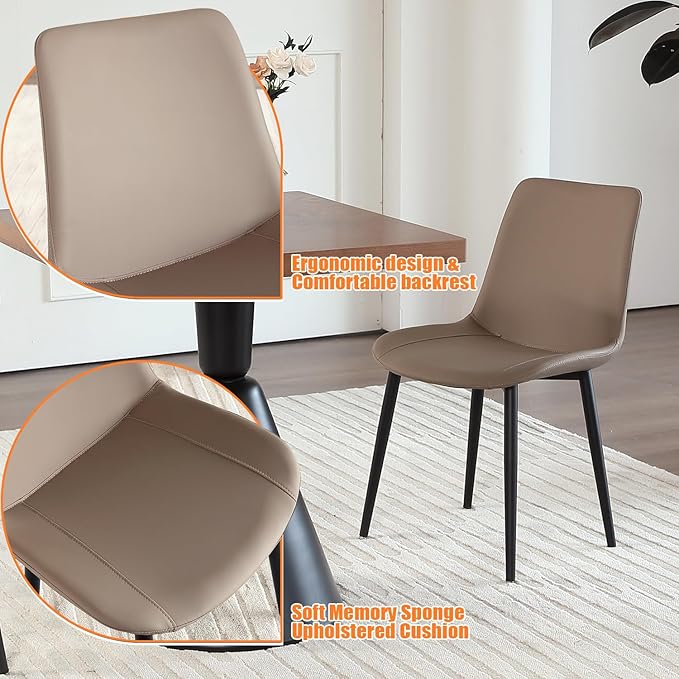 Leather Dining Chairs Set of 2, Mid Century Modern Faux Leather Kitchen & Dining Room Chairs, Comfortable Dinner Chair Kitchen Chairs for Restaurant Living Room, Cafe, Home (2, Coffee)