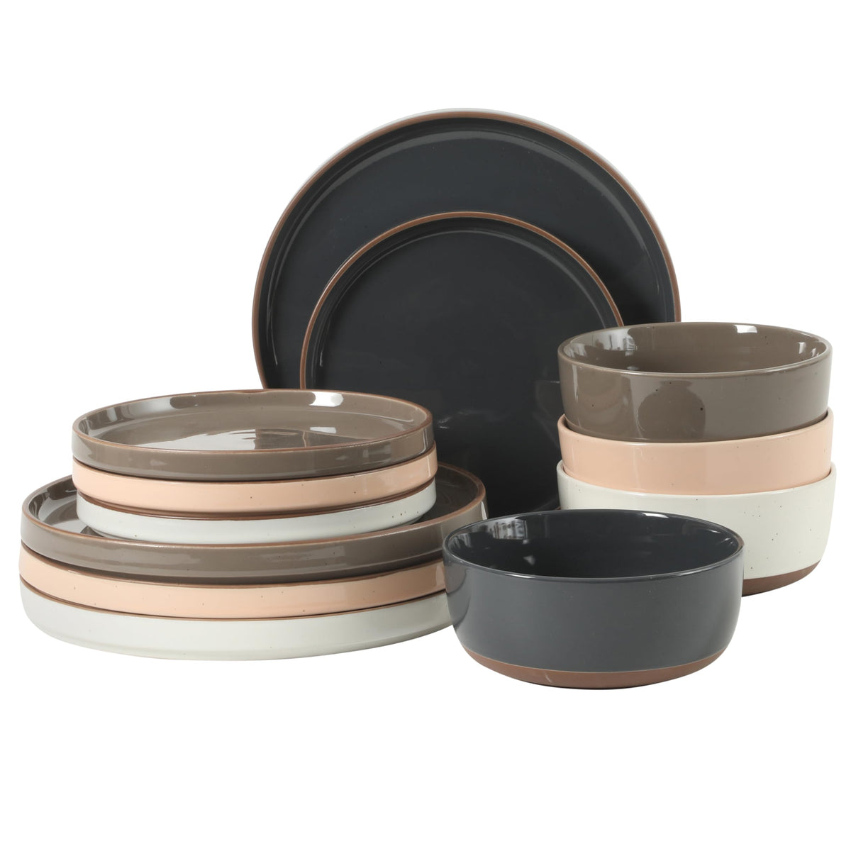 Gibson Elite 12 Piece Matisse Moderna Stoneware Reactive Glaze Plates and Bowls Dishes Dinnerware Set - Cobalt Blue