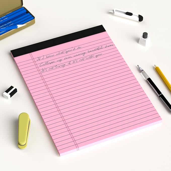 Colored Legal Pads 8.5 x 11 Wide Ruled, Note Pads Sturdy Back Writing Pads 30 Sheets/Pad, 20lb Colored Paper, Perforated Notepad with Sturdy Back (6 Pads)