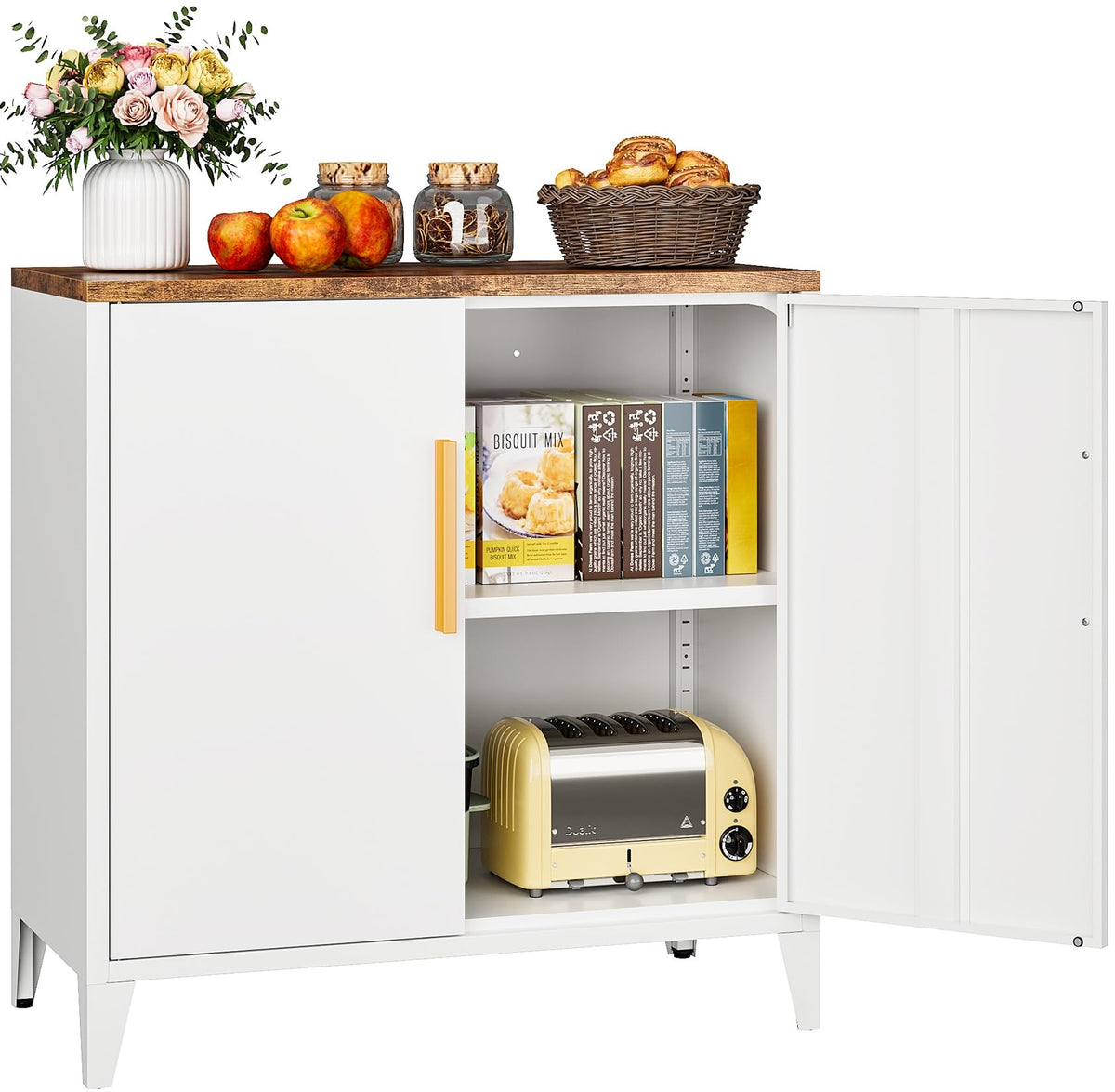 SISESOL 71" Tall Pantry Cabinet with 2 Doors and 5 Shelves,Kitchen Pantry Storage Cabinets,White Metal Storage Cabinet,Wide Deep Food Cupboard for Home,Kitchen,Dining/Living Room