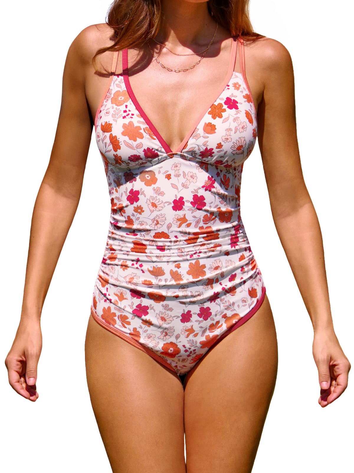 CUPSHE Women's One Piece Swimsuit V Neck Adjustable Straps Bathing Suit