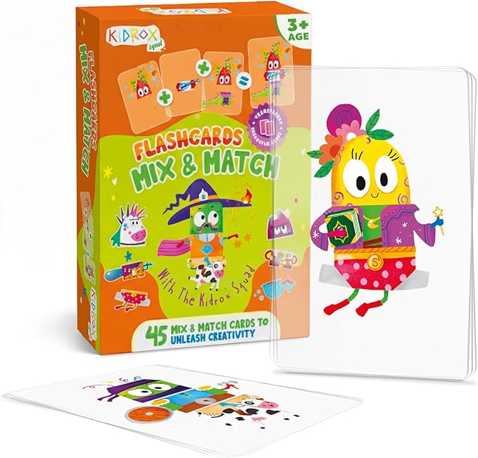 Kidrox Mix & Match Character Building Flash Cards, Transparent Layerable Learning Cards, 45 Pack