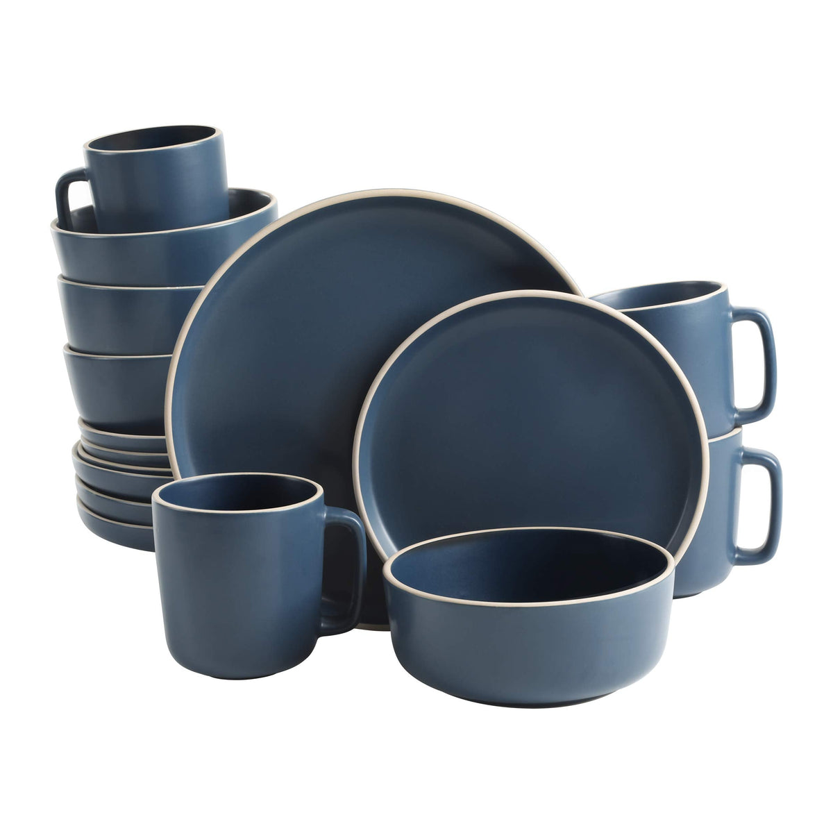 Gibson Home Zuma 16 Piece Round Kitchen Dinnerware Set, Dishes, Plates, Bowls, Mugs, Service for 4, Matte Stoneware, White