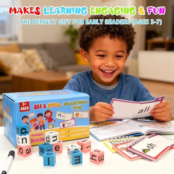 30 Word Family Flip Books, 3-in-1 Read and Rhyme Flip Activity Book Set, ABC Vocabulary Flash Cards, Sight Words Flashcards, Learn to Read Phonics Cards for Kindergarten, Homeschool Supplies