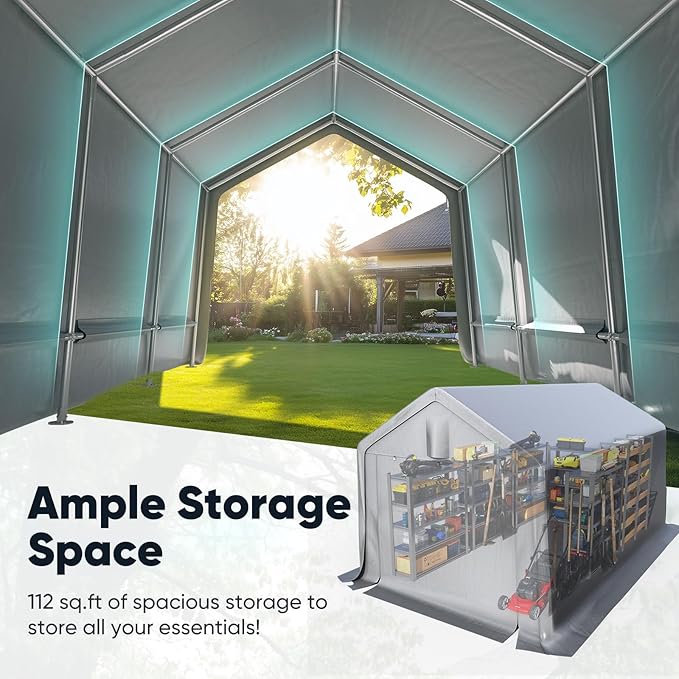 Quictent Heavy Duty 10x12FT Carport Shelter with Roll-Up Mesh Windows & Reinforced Frame, Portable Garage Canopy for Motorcycle Storage, Outdoor Equipment, Patio Furniture Cover - Silver Gray