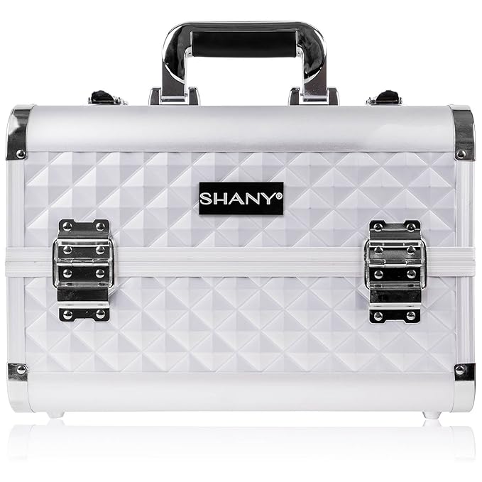 SHANY Premier Fantasy Professional Makeup Train Case Cosmetic Box Portable Makeup Case Organizer Jewelry storage with Locks, 3 Trays, Makeup Brush Holder and Cosmetics Mirror - Silver Diamond