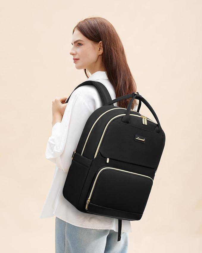 LOVEVOOK Laptop Backpack for Women with Giant Tumbler Holder Pocket, 15.6 inch Travel Work Backpack Purse for Teacher Nurse, Waterproof College Book Bag Cute Casual Daypack, Black