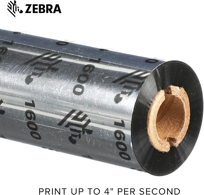 Zebra Standard Black Wax Ribbon for Thermal Transfer Desktop Printers Width 4.33 in Length 242 ft 0.5 in Core Pack of 6 Rolls Compatible with Multiple Models 10031723SP