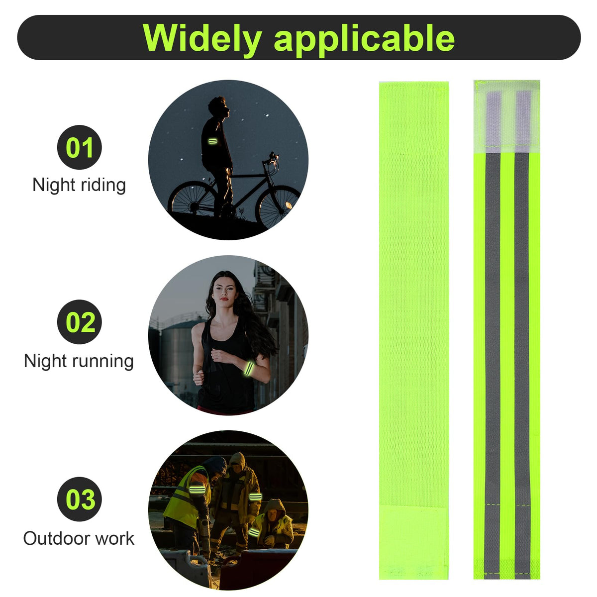 Gjinxi 4 Pcs High Visibility Reflective Bands, Elastic Reflective Arm Band Adjustable Armbands Arm Wrist Ankle Bands Safety Straps for Night Running, Walking, Cycling