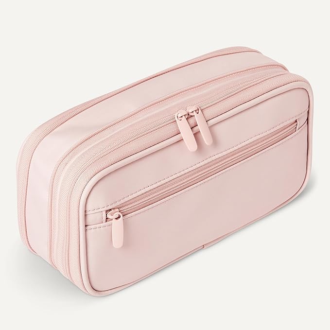 Amazon Basics Large Capacity Pencil Case with Durable Zipper, Multi-Compartment, Rose Mild