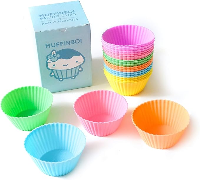 Muffinboi by XNM Creations, Premium Grade Silicone Cupcake and Muffin Liner Molds Baking Cups (Pastel), Pack of 24