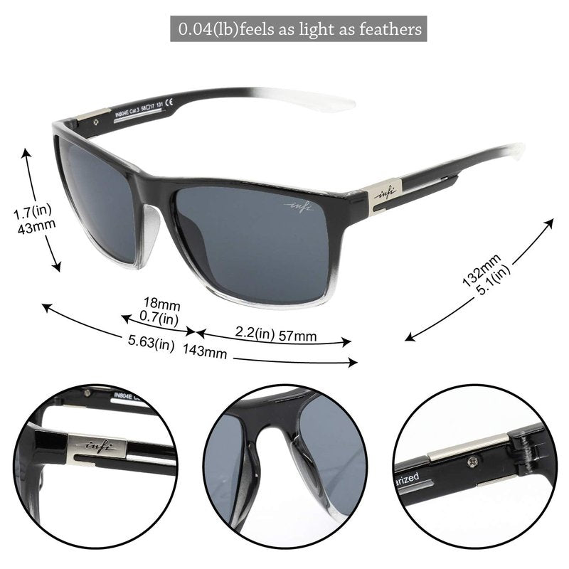 INFI Fishing Polarized Sunglasses for Men Driving Running Golf Sports Glasses Square UV Protection Designer Style Unisex (Shiny Black/Crystal)