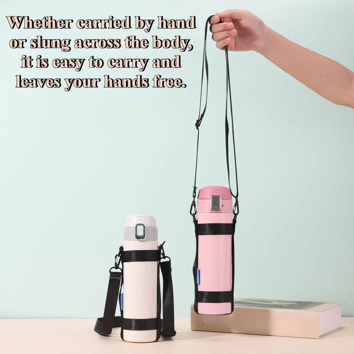 HOIRIX Water Bottle Holder Strap Sport Cup Bottle Holder Sling Universal Water Bottles Handle Straps for Walking Climbing Travel (Black, 2 PCS)