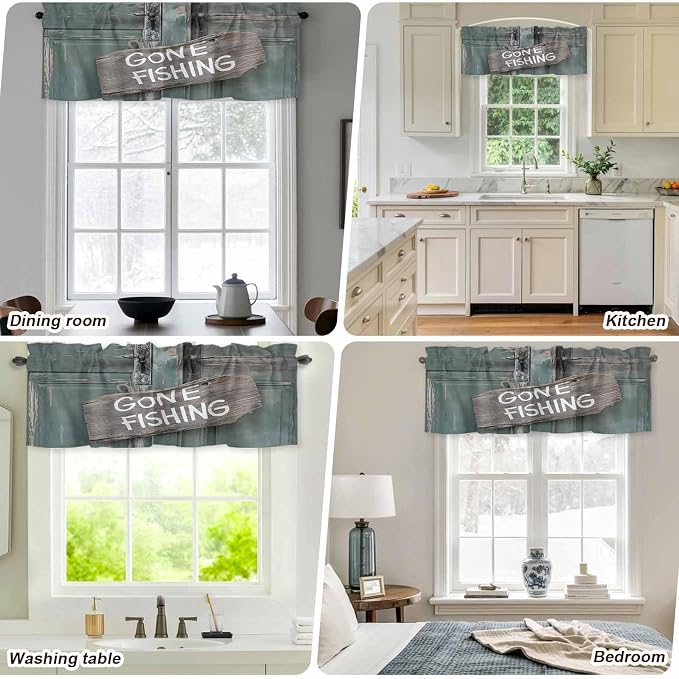 Gone Fishing Valances for Windows, Bronze Wood Grain Kitchen Valance Light