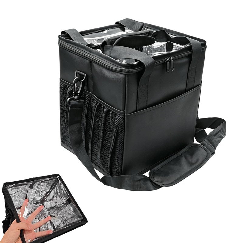 Reusable 4 Cup Insulated Drink Carrier Bag, Portable Coffee Cup Holder with Adjustable Shoulder Strap & Foldable Design, Water Bottle Caddy with Adjustable Dividers for Beverage, Travel & Delivery