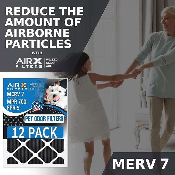 20x25x1 Air Filter MERV 7 Rating, 12 Pack of Furnace Filters Comparable to MPR