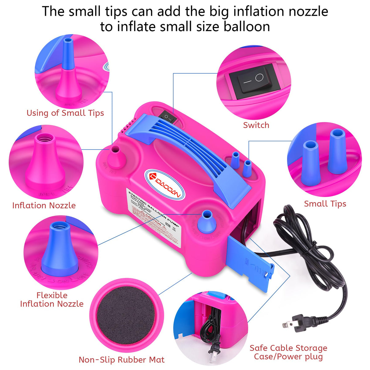 IDAODAN Electric Balloon Pump, Portable Electric Balloon Blower Machine Inflator Air Pump for Party Decorations