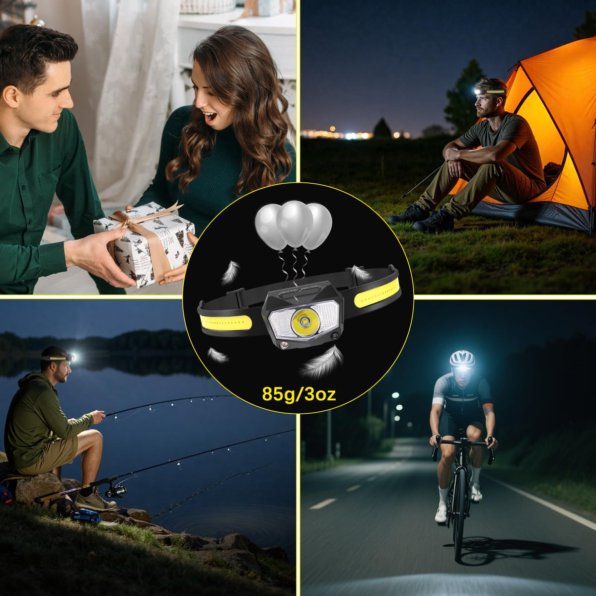 KYEKIO 3Pack Rechargeable LED Headlamp with Spot Light/Head lamp for Adults