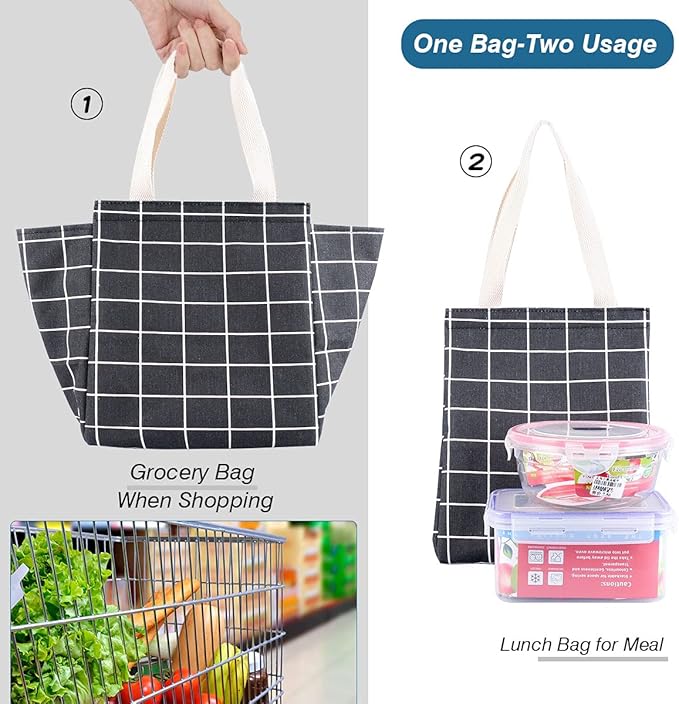 iknoe Insulated Lunch Bag for Women & Adults, 9L Foldable Wide-Open Cooler Bag with Pockets, Leakproof & Portable, for Picnic, Office, Beach(Black square)