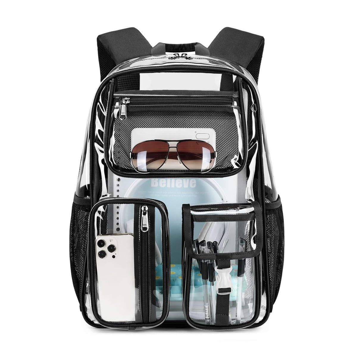 Cusangel Clear X-Large Backpack Heavy Duty Clear BookBag,17.5inch TPU Large Capacity See Through Backpack for Sport Events,Travel,Plastic backpacks for 15age+