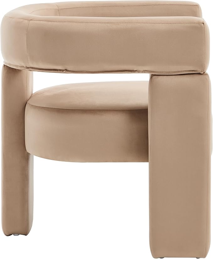 Khaki Dining Chairs Set of 3, Upholstered Velvet Barrel Chairs with Arms Comfy Side Chairs for Living Room/Dining Room/Reception