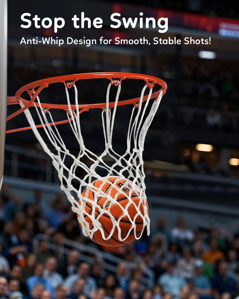 Basketball Net Heavy Duty Outdoor - 7.16oz, 12 Loops Anti-Whip All-Weather Sports Net, Replacement Net for Standard Rims, Compatible with Pool Hoop, Backyard Court & Indoor Goals - 2 Pack