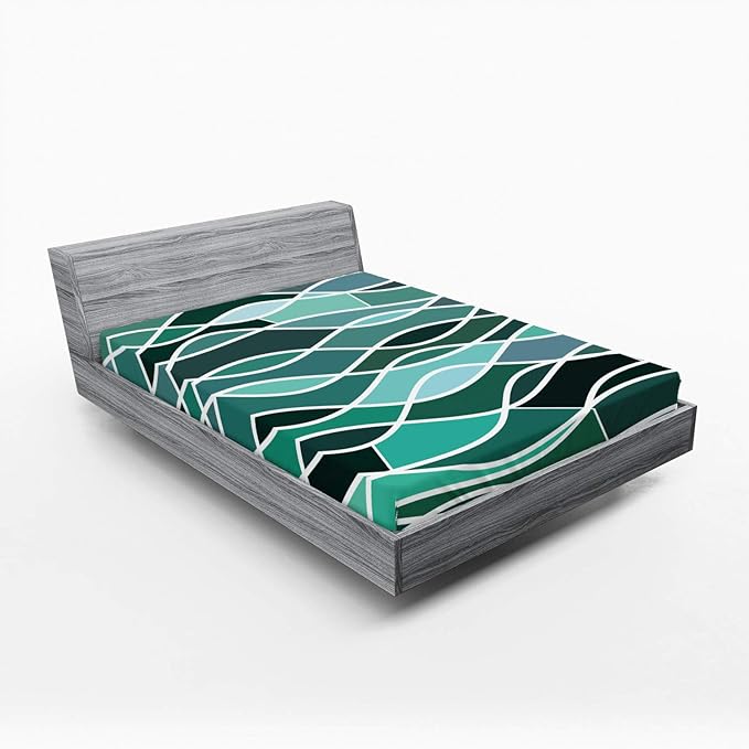 Ambesonne Seafoam 2 Pack Fitted Sheet, Stained Glass Composition, Bed Cover All-Round Elastic Deep Pockets 2 Pieces, Package Contains 2 Full Size Fitted Sheets, Multicolor