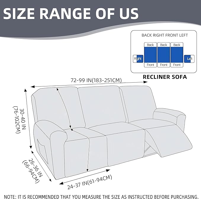 Genina Recliner Sofa Covers - Stretch Reclining Couch Covers with Stripe Jacquard - 3 Seat Cushion Slipcovers with Soft Fabric - Furniture Protector for Pet Kid (Light Gray)