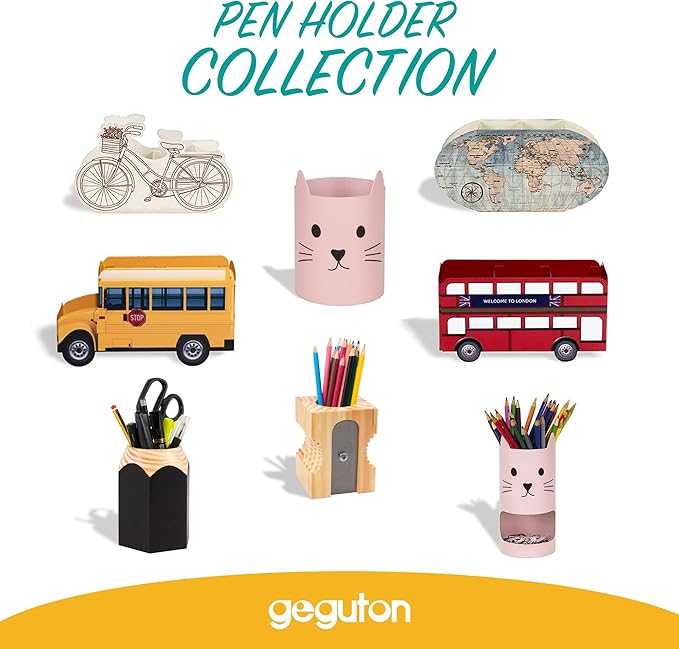 GEGUTON Sharpener Shaped Pen Holder – Black Solid Wood and Steel and Retro Design – Organizes Desk Accessories, Adds Charm to Workspaces, Great Gift – Fun Collection