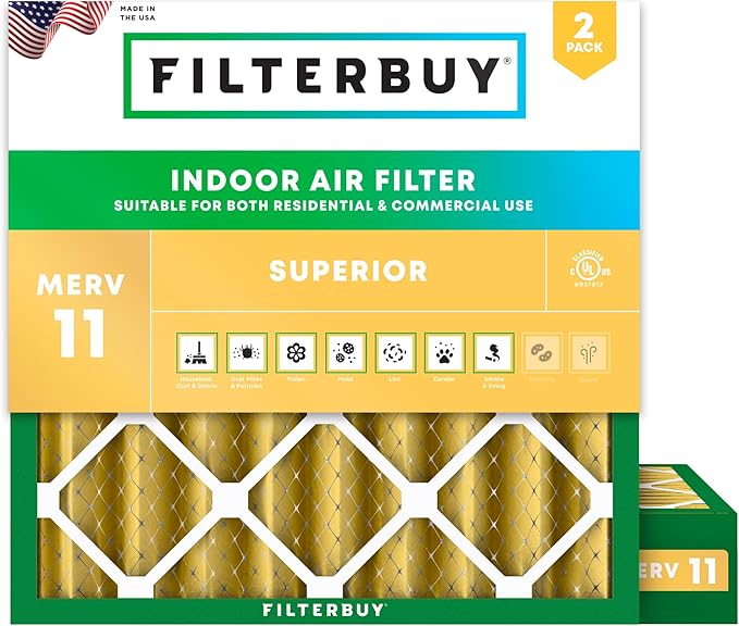 Filterbuy 25x25x4 Air Filter MERV 11 Superior Pet & Allergy Defense,