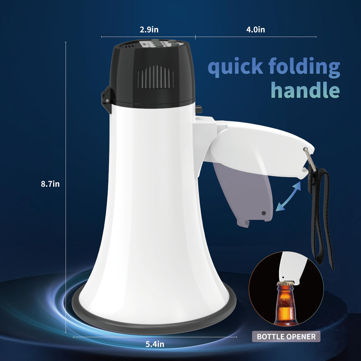 Flydot Megaphone with Speaker Microphone Siren and 240-Second Recording Bulhorn Includes Volume Control for Outdoor Events and Crowd Management White