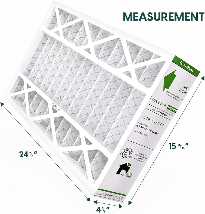 EconoHome 16x25x4 AC Furnace Pleated Air Filter MERV 11 Replacement – Allergen