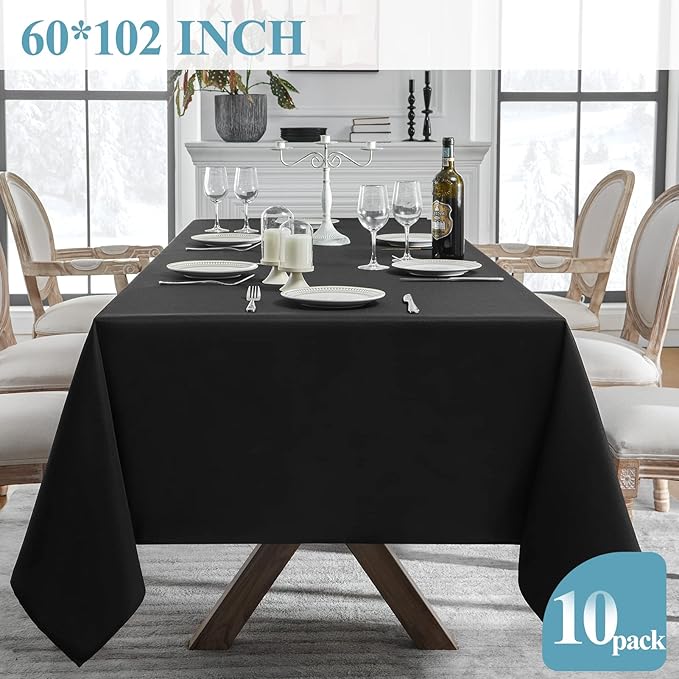 VidaFete Tablecloth 60 * 102inch 10 Pack Rectangle Table Cloth Polyester, Stain Wrinkle Resistant Dining Table Cover for Kitchen Dinning Party Wedding Rectangular Tabletop Buffet Decoration (Black)